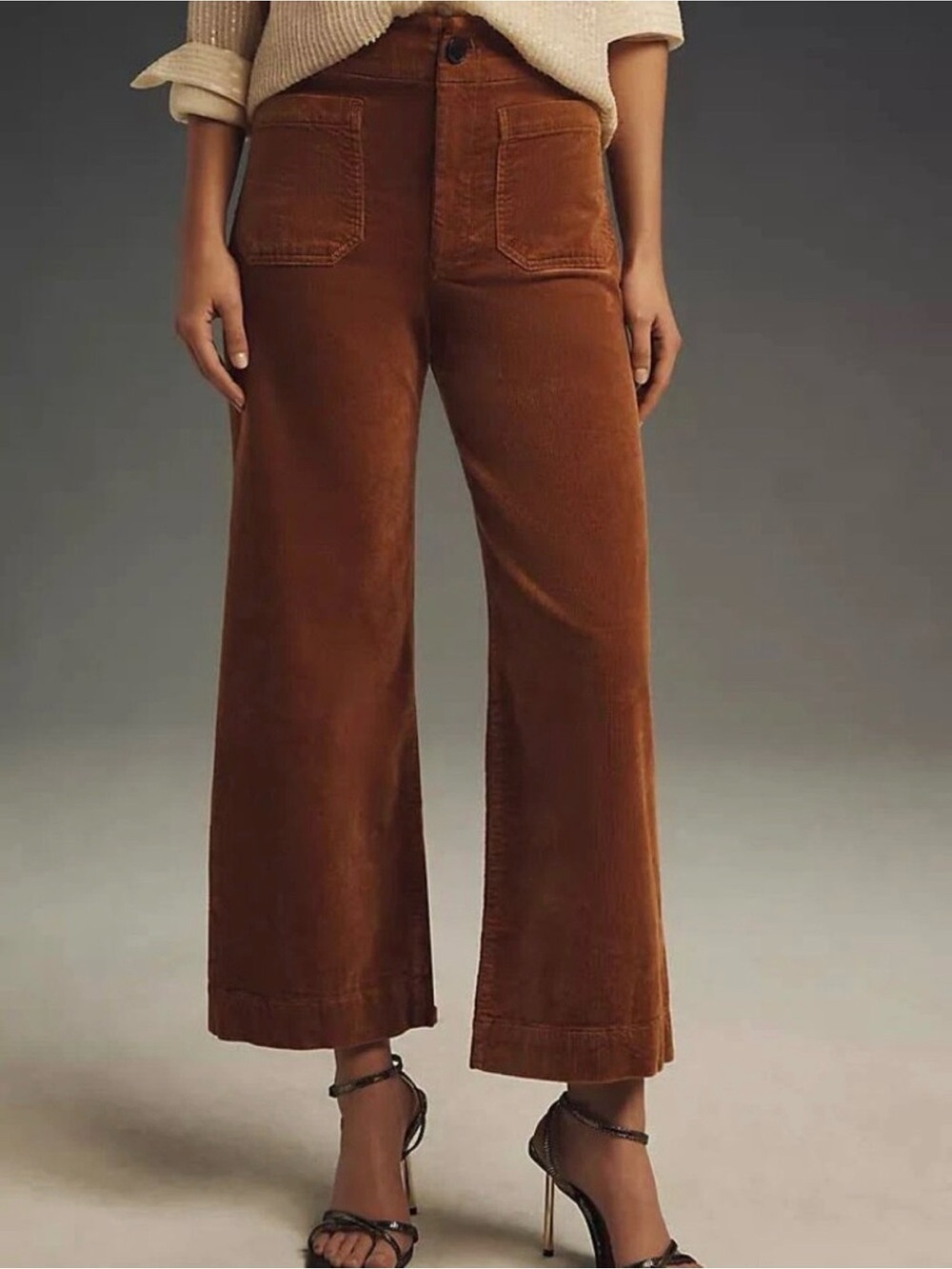 Maeve The Colette Cropped Wide Leg Corduroy Pants Caramel Brown Trouser 25